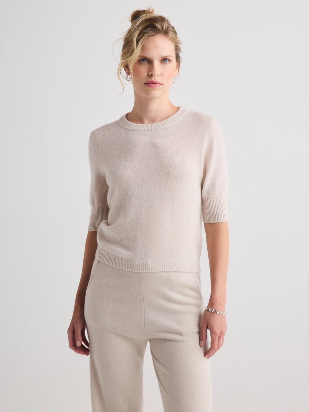 W.Cashmere Celina Short Sleeve Cashmere Sweater Grade A++ Cream Luxury Small